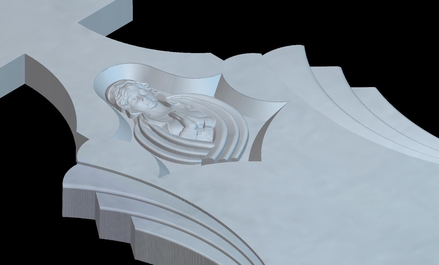 Thombstone Cross with Virgin Mary and Rays 3D STL Model for CNC 3D print model_4
