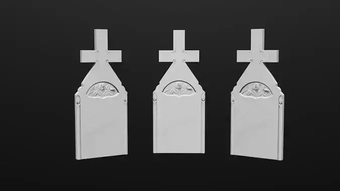 Thombstone Cross with Candles and Rose 3D STL Model for CNC