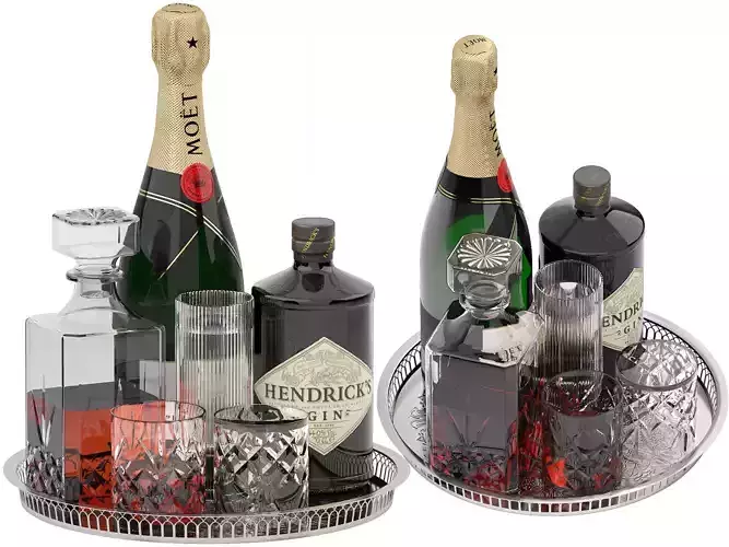 tray of whisky and champagne 3D model