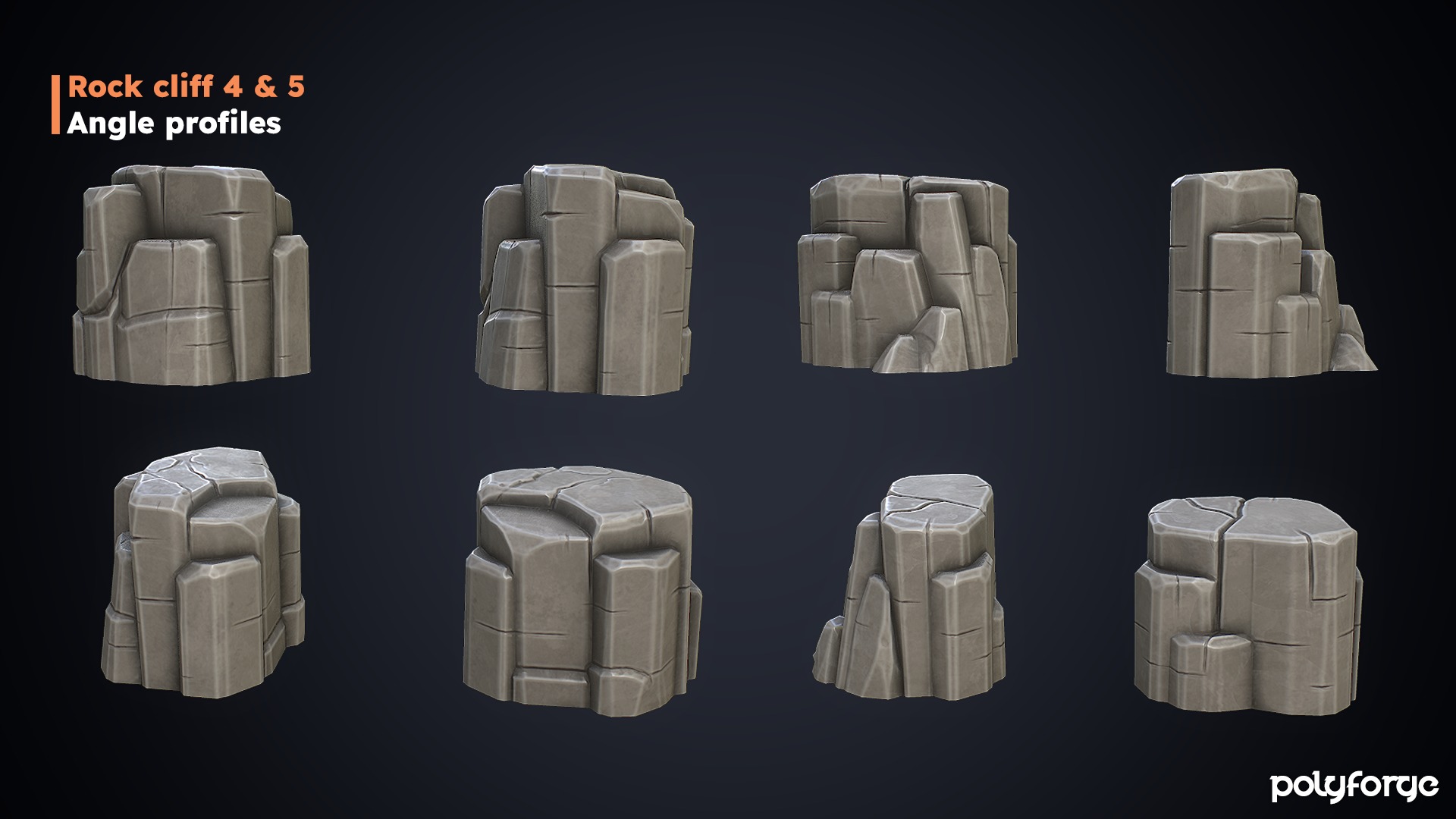 Stylized Rocks - Cliff Boundary Platforms  Kit Low-poly 3D model_7