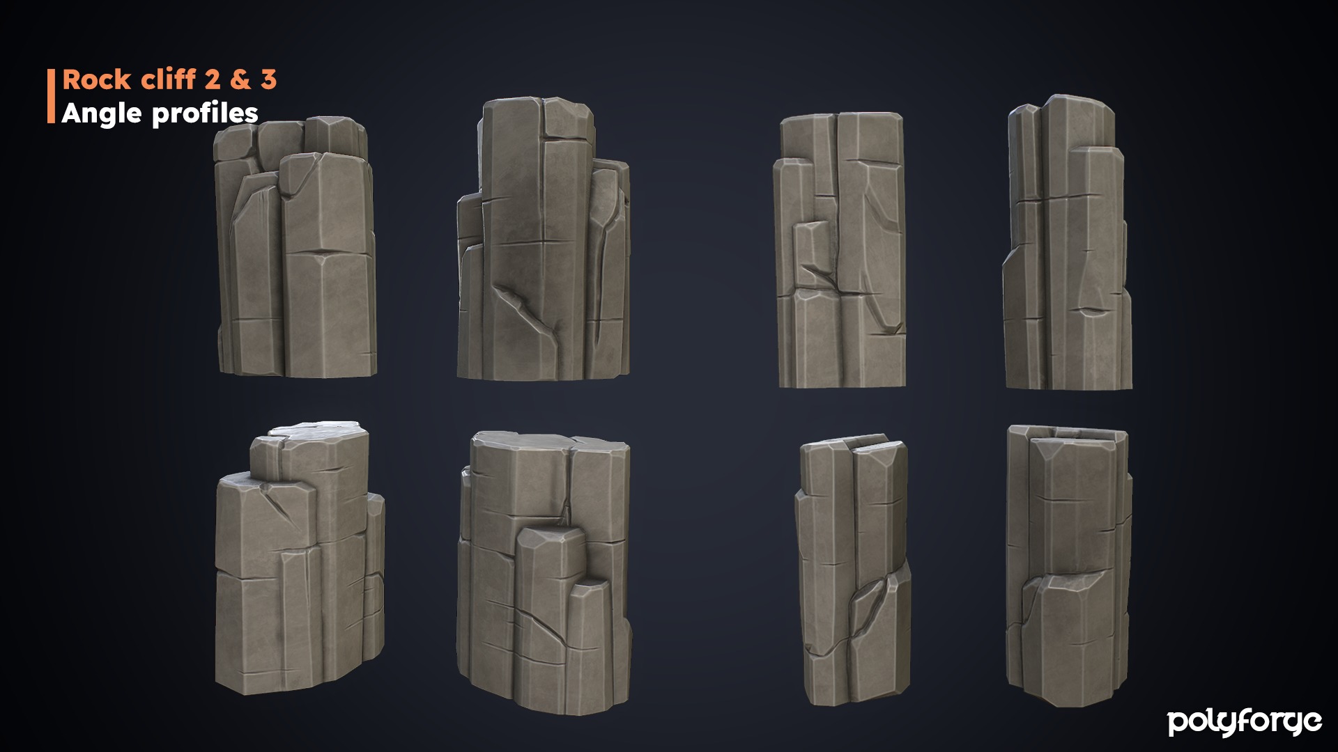 Stylized Rocks - Cliff Boundary Platforms  Kit Low-poly 3D model_6