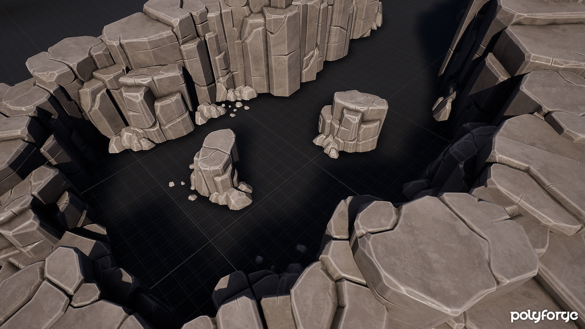 Stylized Rocks - Cliff Boundary Platforms  Kit Low-poly 3D model_10