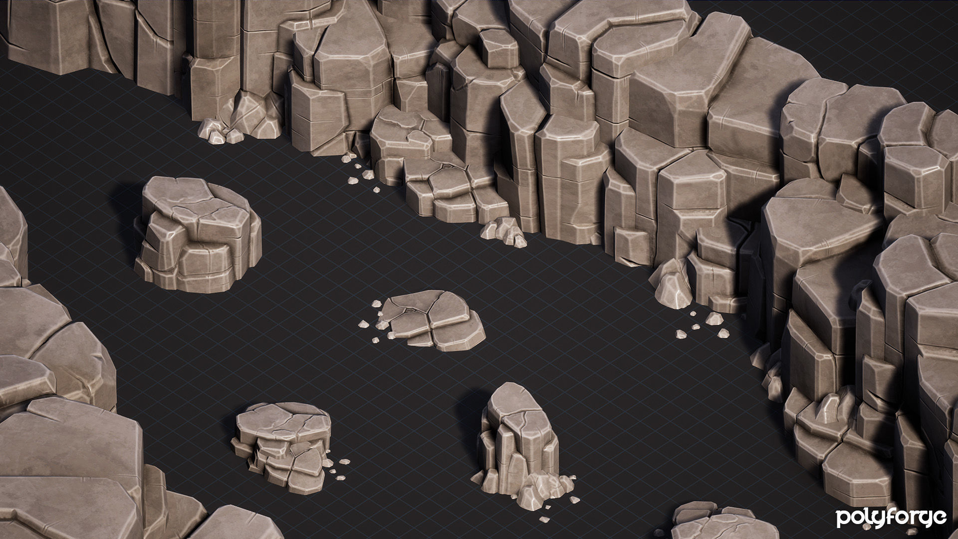 Stylized Rocks - Cliff Boundary Platforms  Kit Low-poly 3D model_11