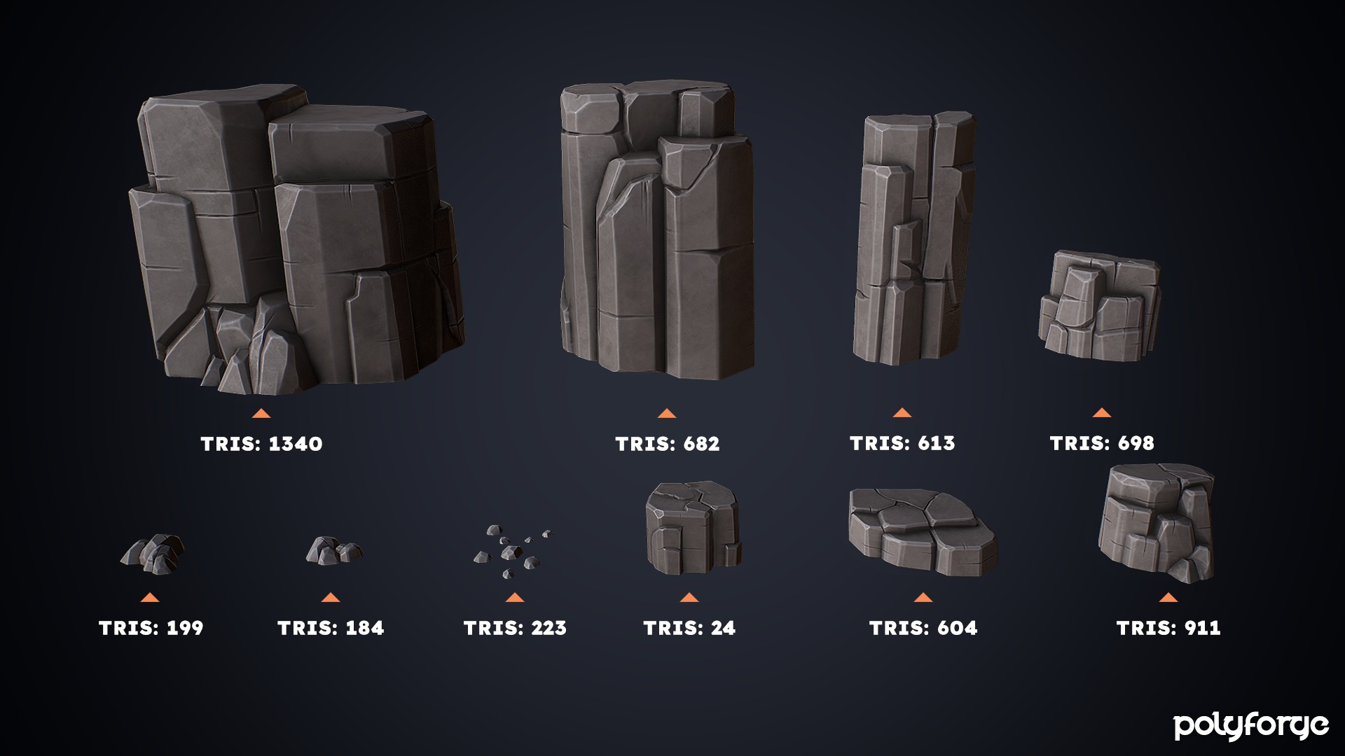 Stylized Rocks - Cliff Boundary Platforms  Kit Low-poly 3D model_14