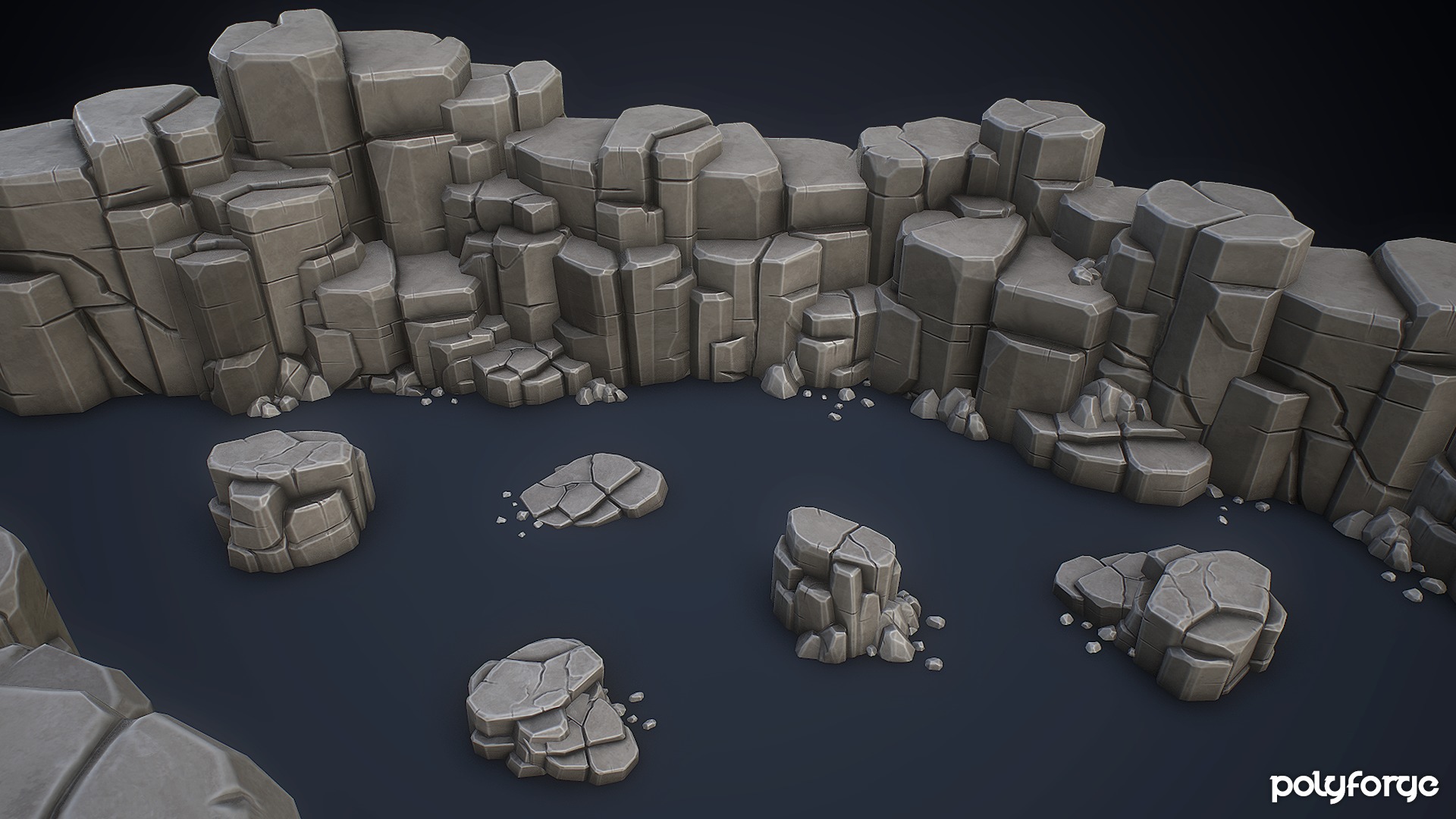 Stylized Rocks - Cliff Boundary Platforms  Kit Low-poly 3D model_15