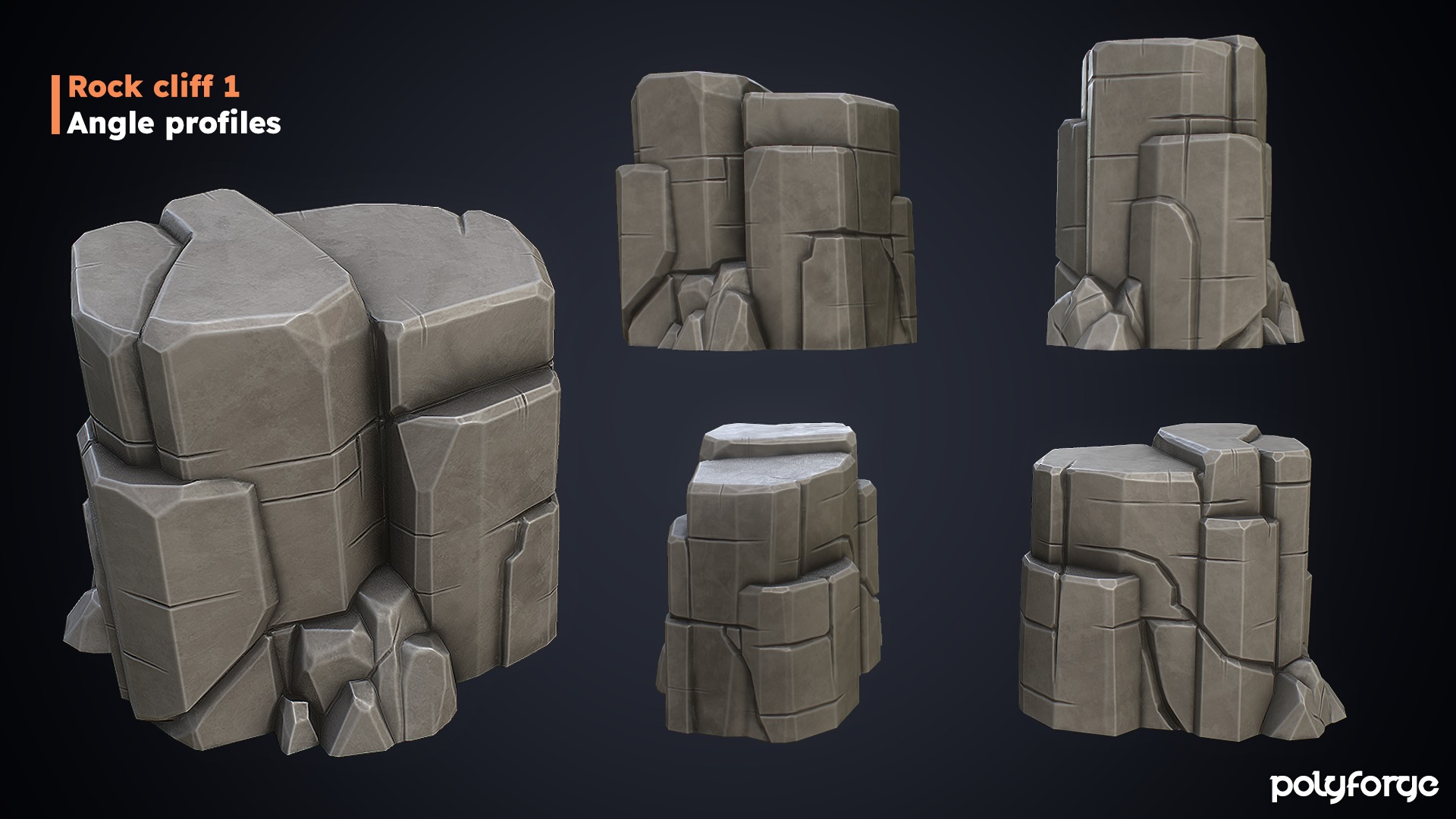 Stylized Rocks - Cliff Boundary Platforms  Kit Low-poly 3D model_5