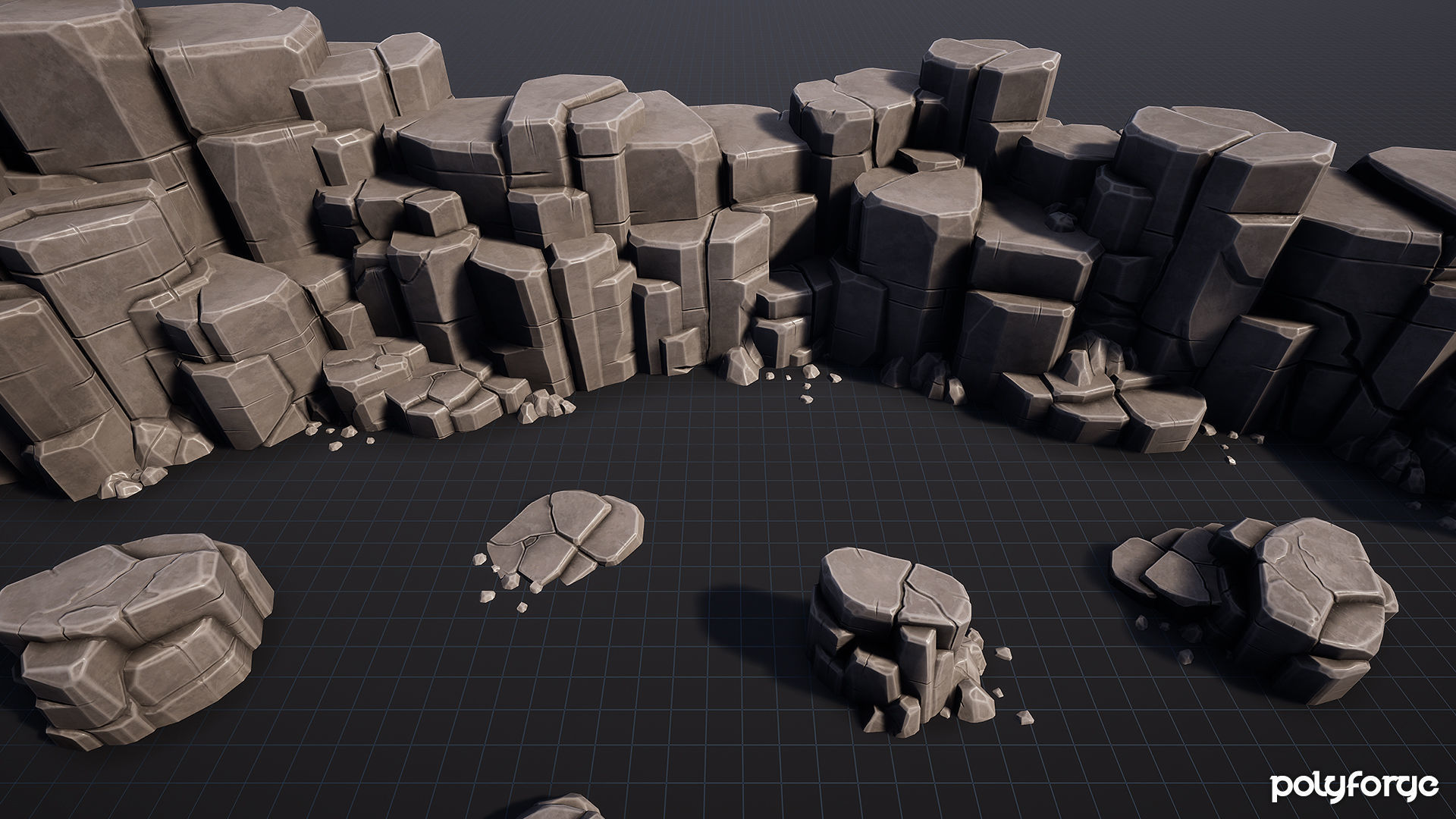 Stylized Rocks - Cliff Boundary Platforms  Kit Low-poly 3D model_2