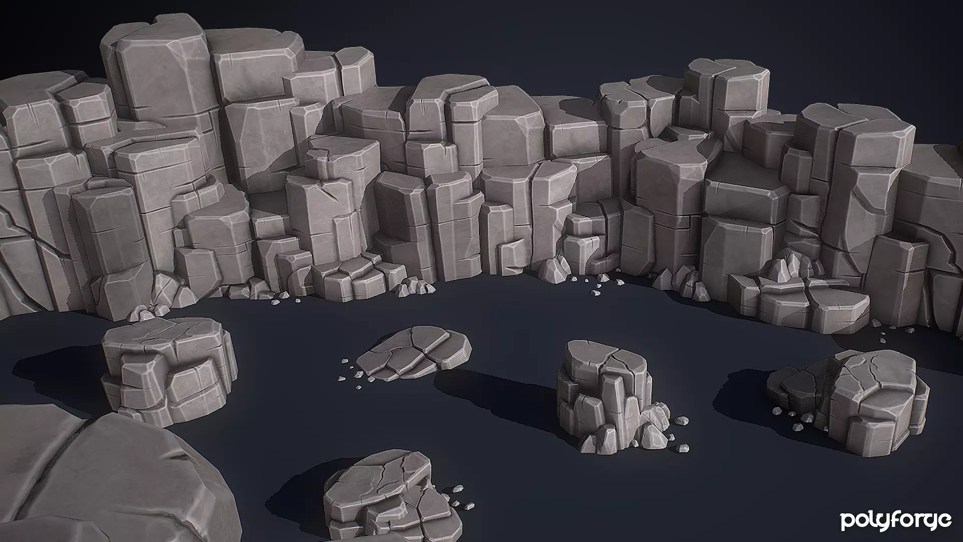 Stylized Rocks - Cliff Boundary Platforms  Kit Low-poly 3D model_0
