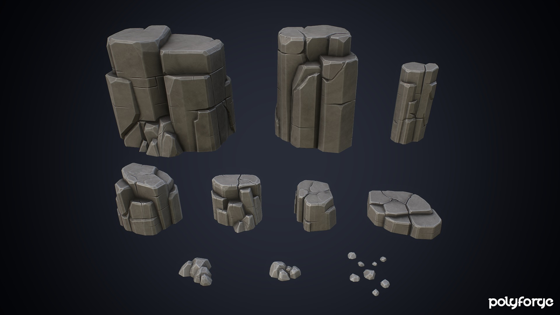 Stylized Rocks - Cliff Boundary Platforms  Kit Low-poly 3D model_3