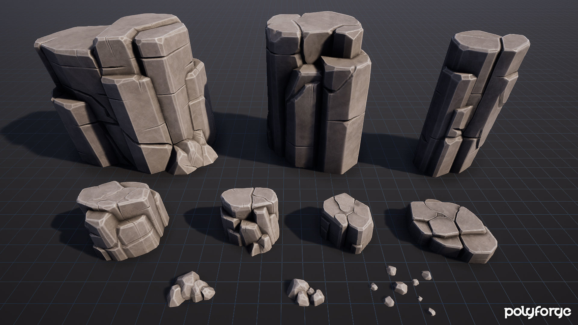 Stylized Rocks - Cliff Boundary Platforms  Kit Low-poly 3D model_4