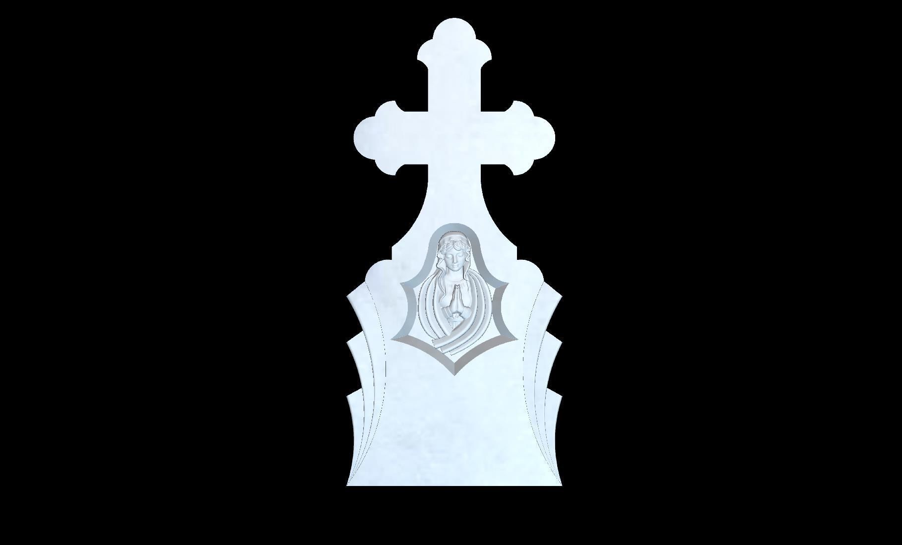 Thombstone Cross with Virgin Mary and Rays 3D STL Model for CNC 3D print model_1