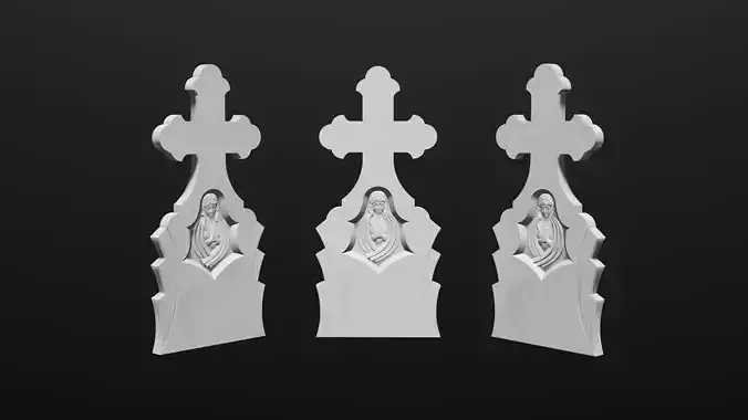Thombstone Cross with Virgin Mary and Rays 3D STL Model for CNC