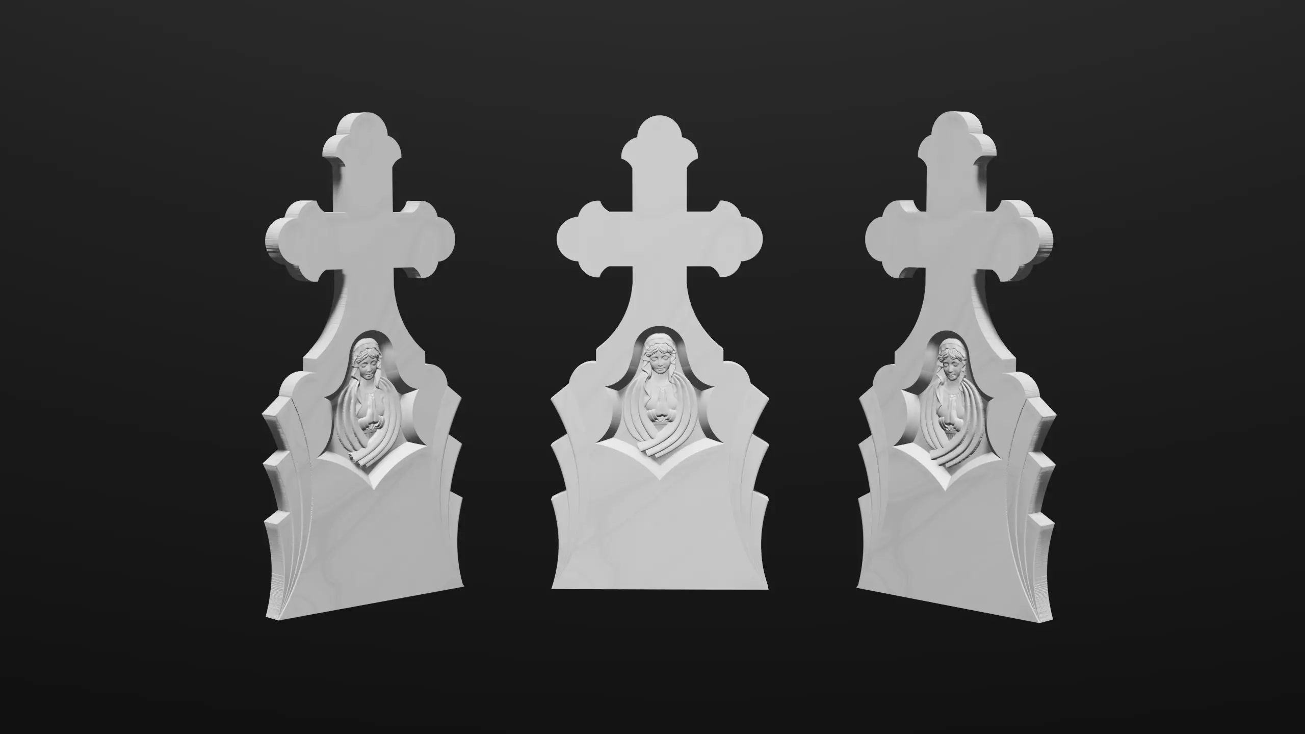 Thombstone Cross with Virgin Mary and Rays 3D STL Model for CNC 3D print model_0