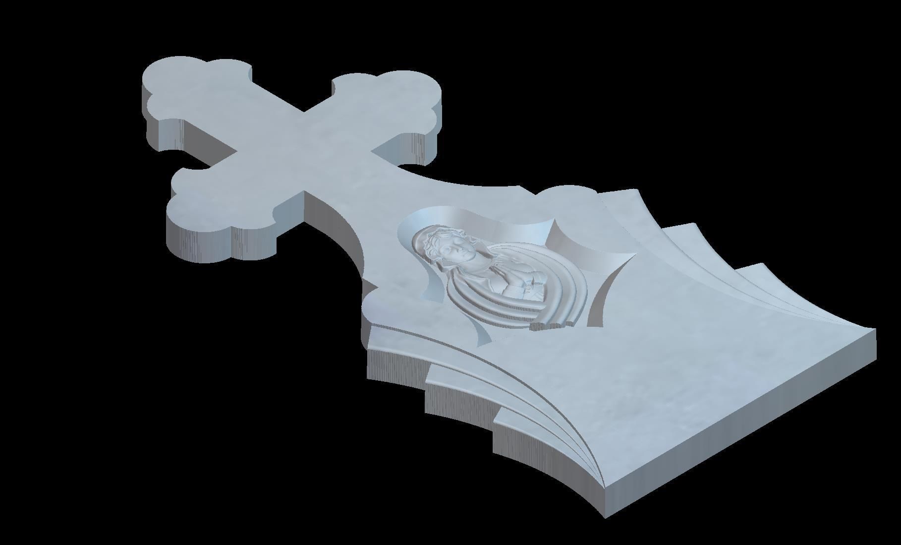 Thombstone Cross with Virgin Mary and Rays 3D STL Model for CNC 3D print model_2