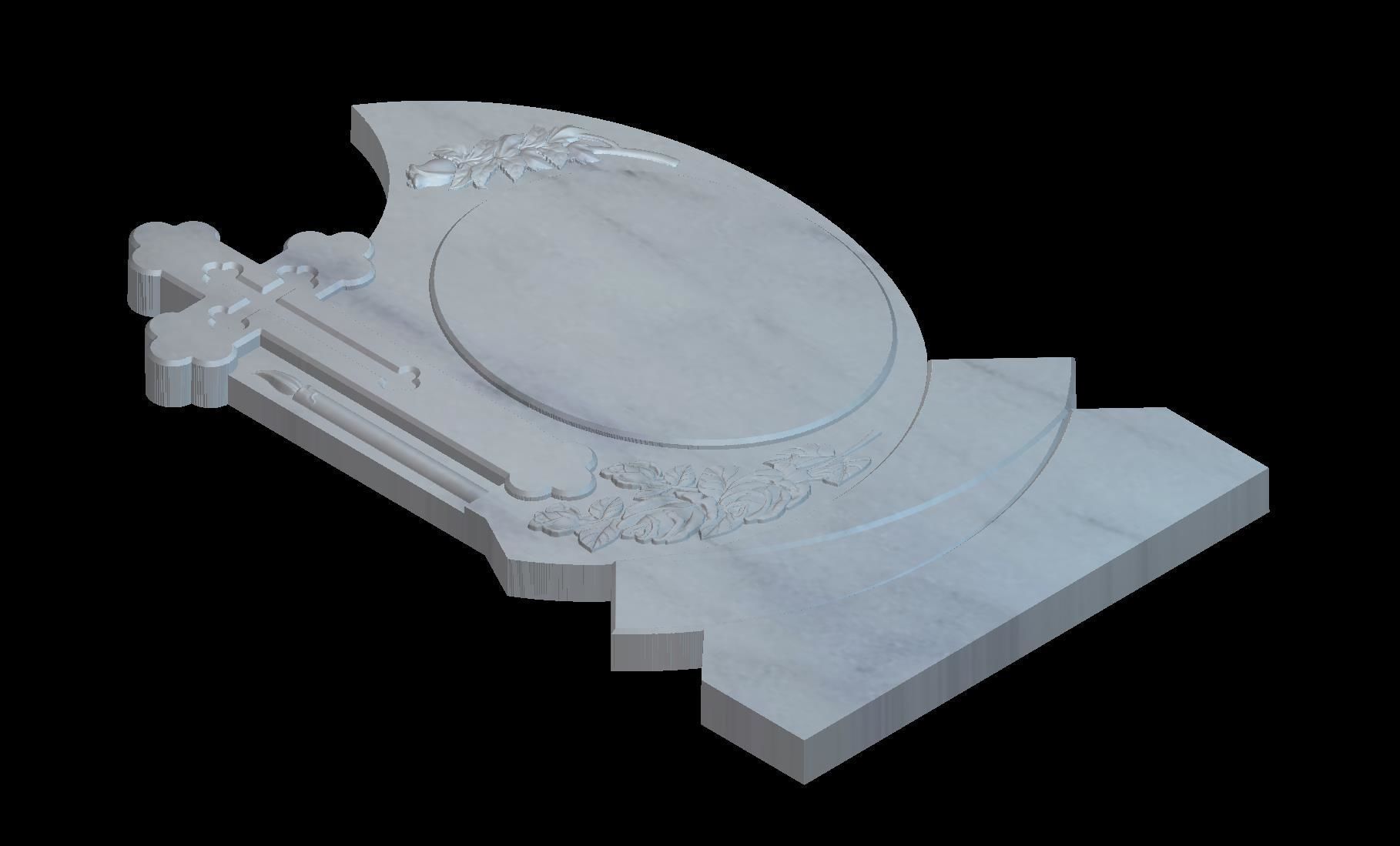 Thombstone with Roses and Mirror 3D STL Model for CNC 3D print model_2