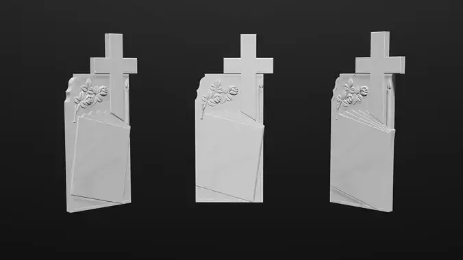 Thombstone Cross with Book and Rose 3D STL Model for CNC