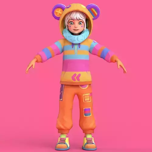 Cute Stylized Cartoon Girl Rigged 3D Character Game Ready