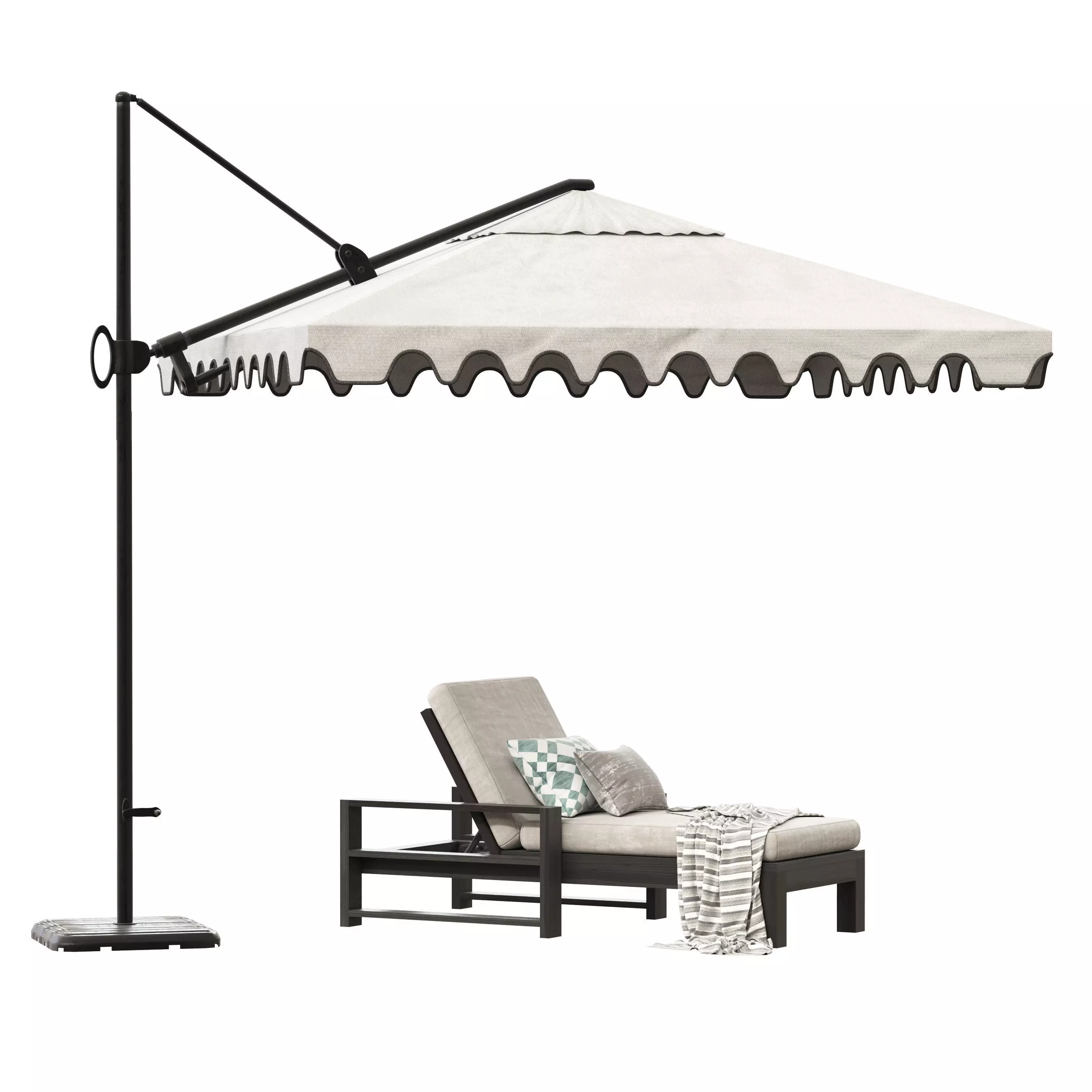 square cantilever square scalloped umbrella and indio sunbed 3D model
