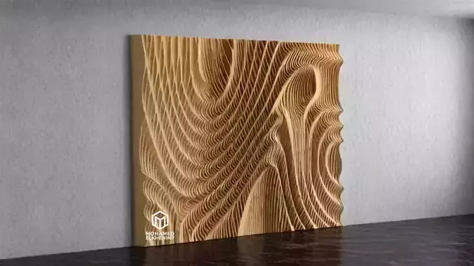 Parametric Wavy Wooden Wall Decor 04 - wood cutting machines 3D model