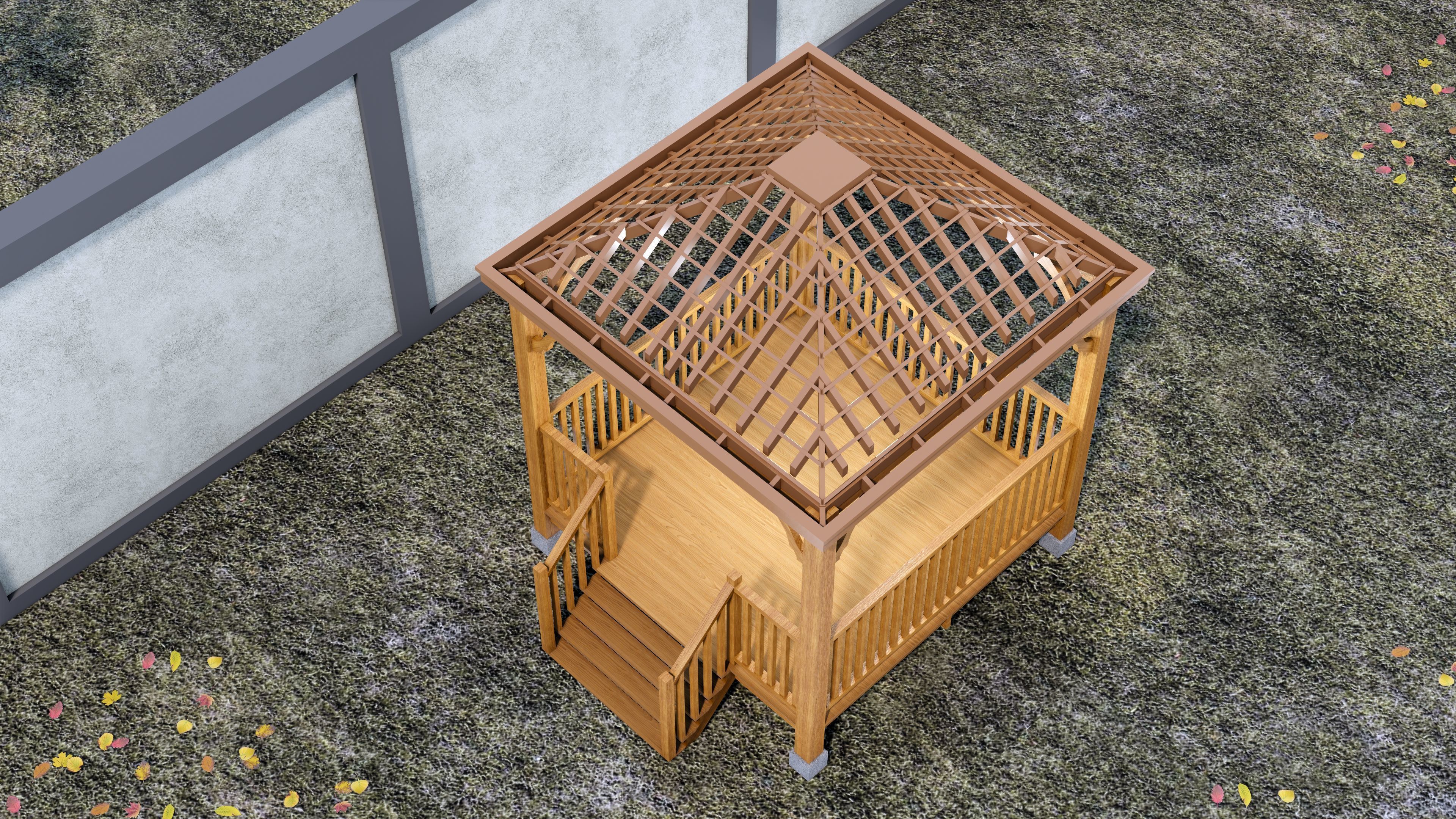 Wooden Gazebo with complete Contruction  3D model_3