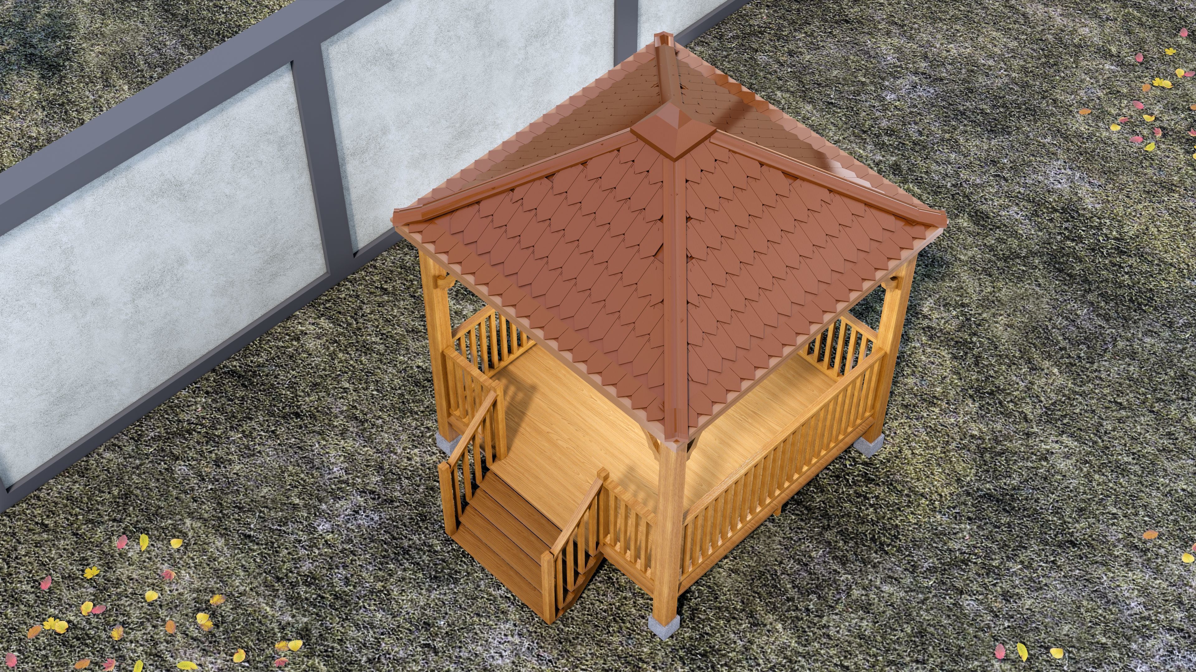 Wooden Gazebo with complete Contruction  3D model_2