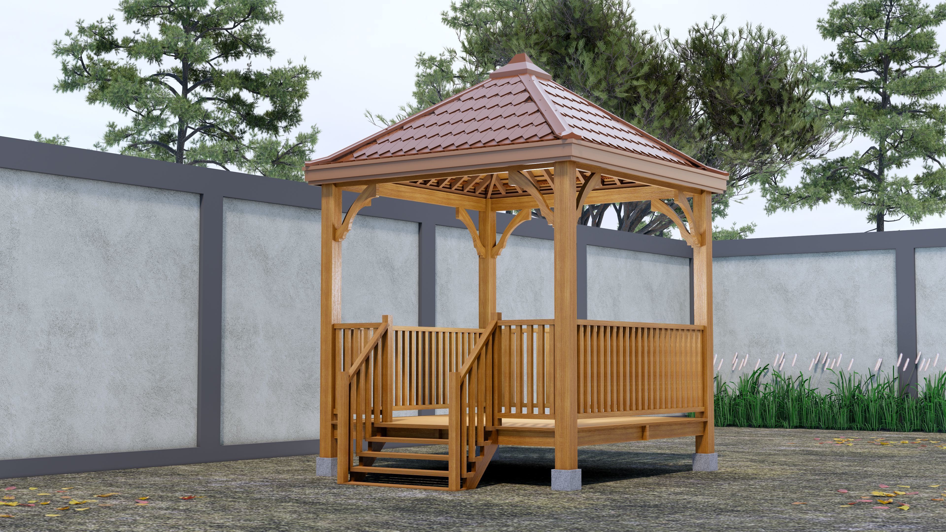 Wooden Gazebo with complete Contruction  3D model_1