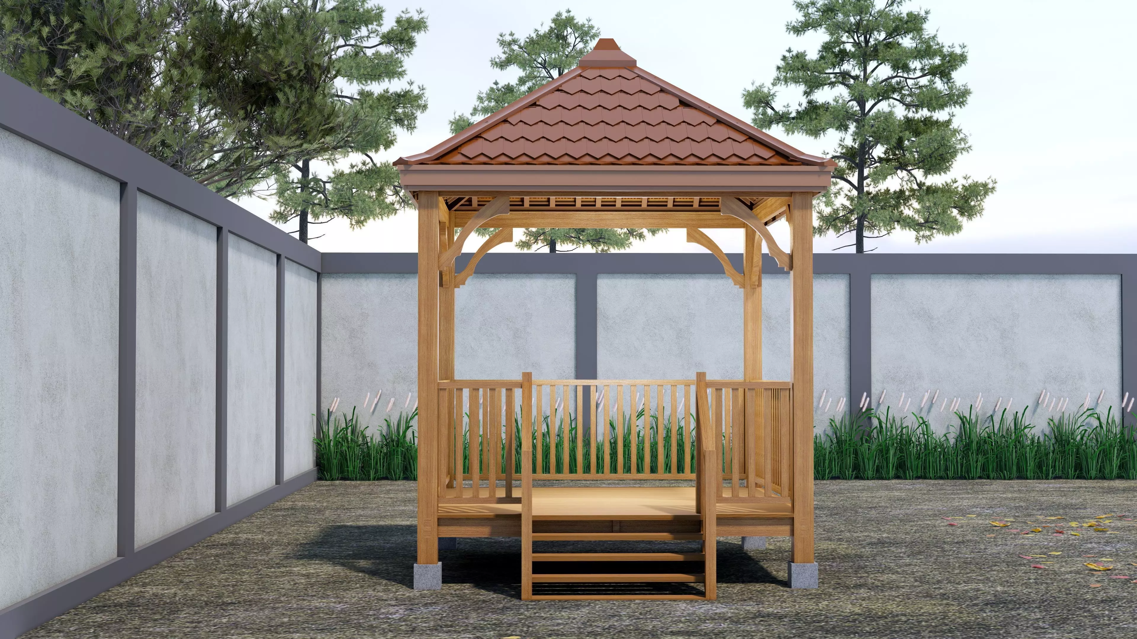 Wooden Gazebo with complete Contruction  3D model_0