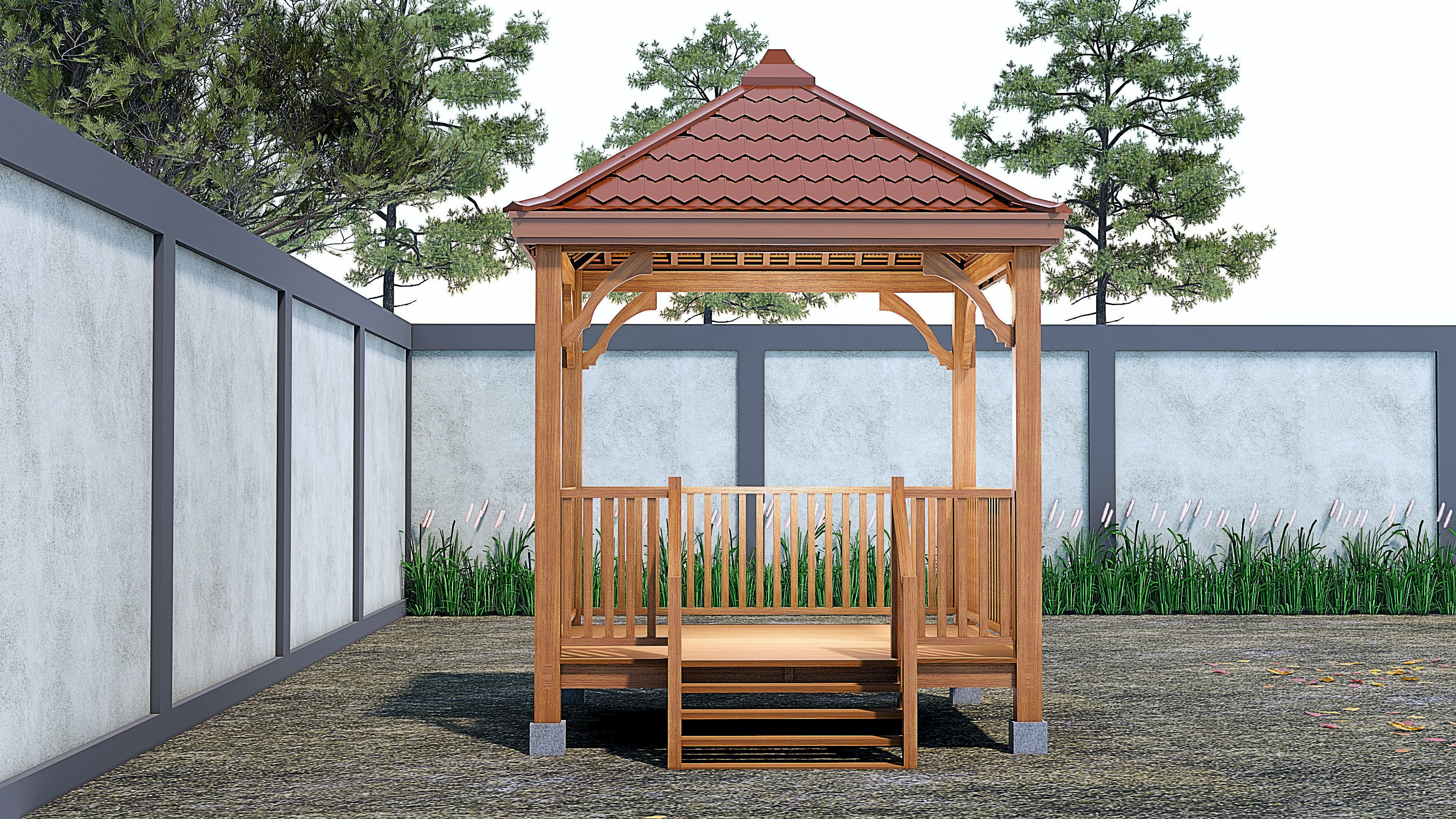 Wooden Gazebo with complete Contruction  3D model_4