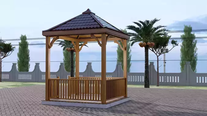 Wooden Gazebo with complete Contruction 3D model
