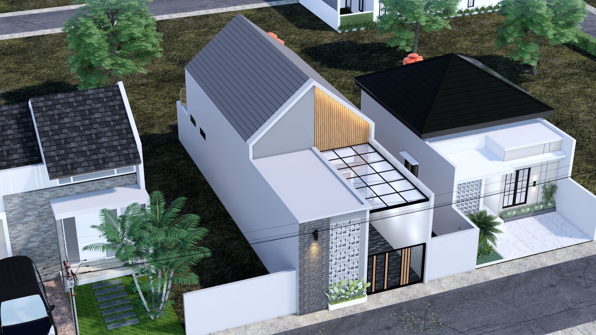 Architecture One Floor Modern House Full Interior Furniture 3D model_2