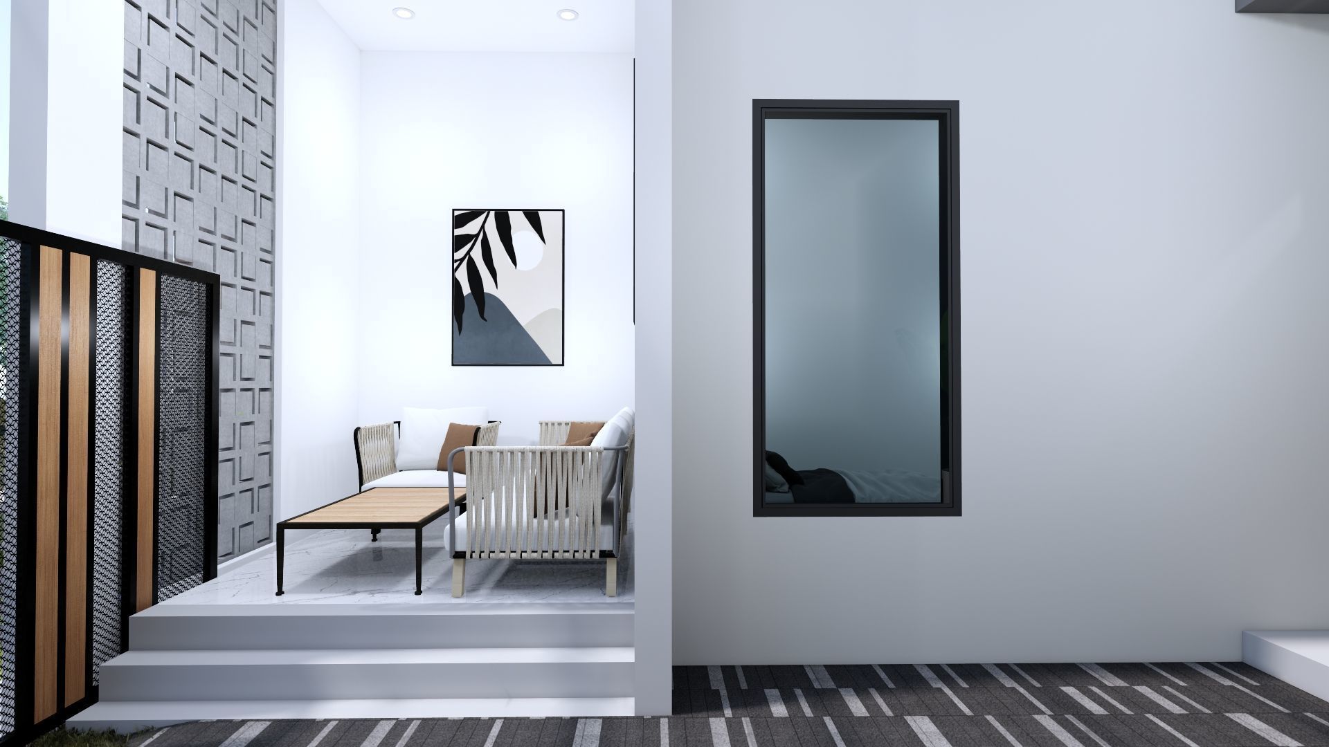 Architecture One Floor Modern House Full Interior Furniture 3D model_10