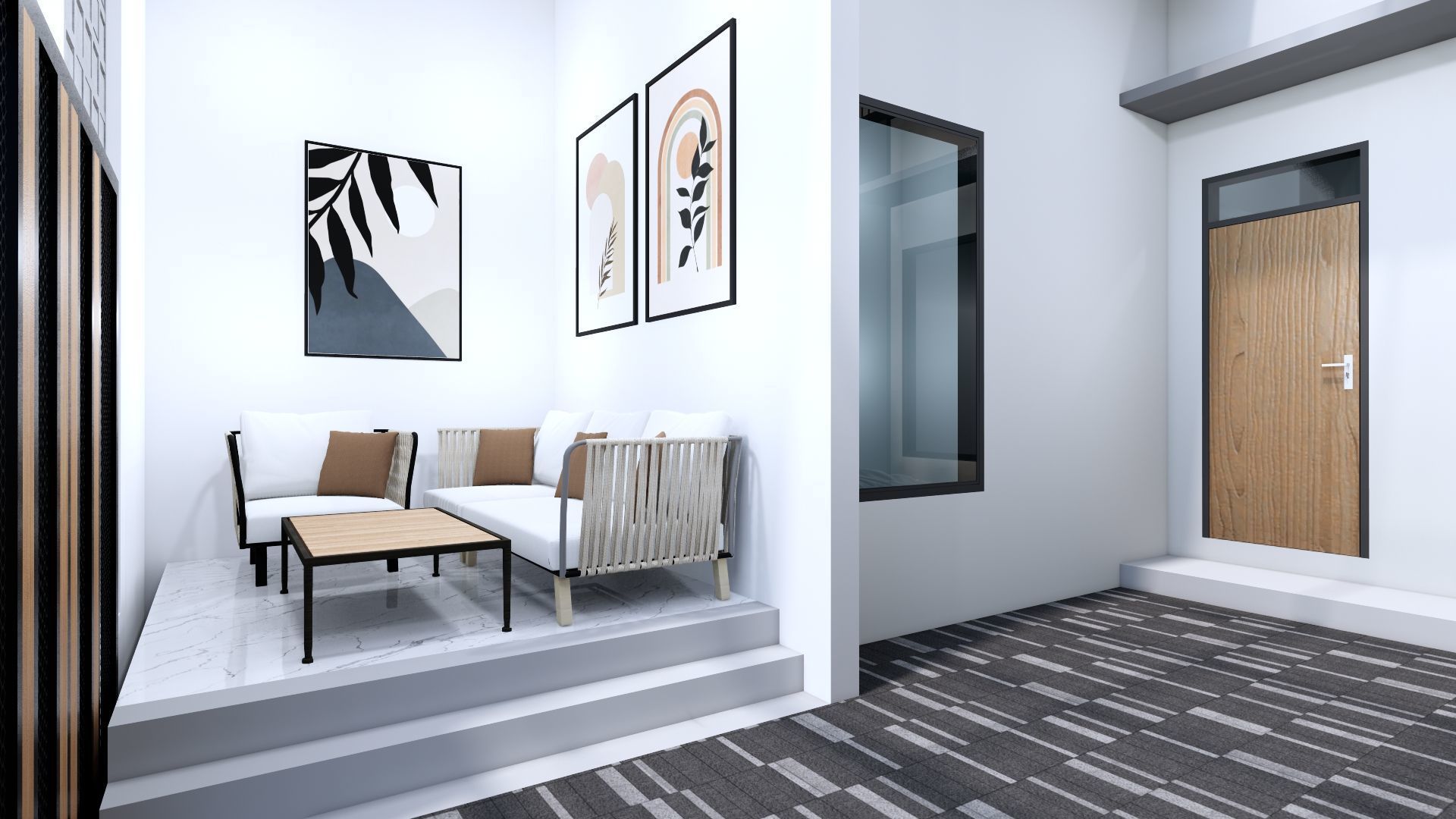 Architecture One Floor Modern House Full Interior Furniture 3D model_16