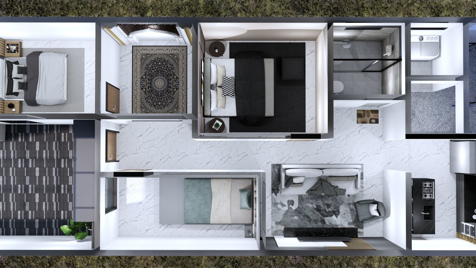 Architecture One Floor Modern House Full Interior Furniture 3D model_21