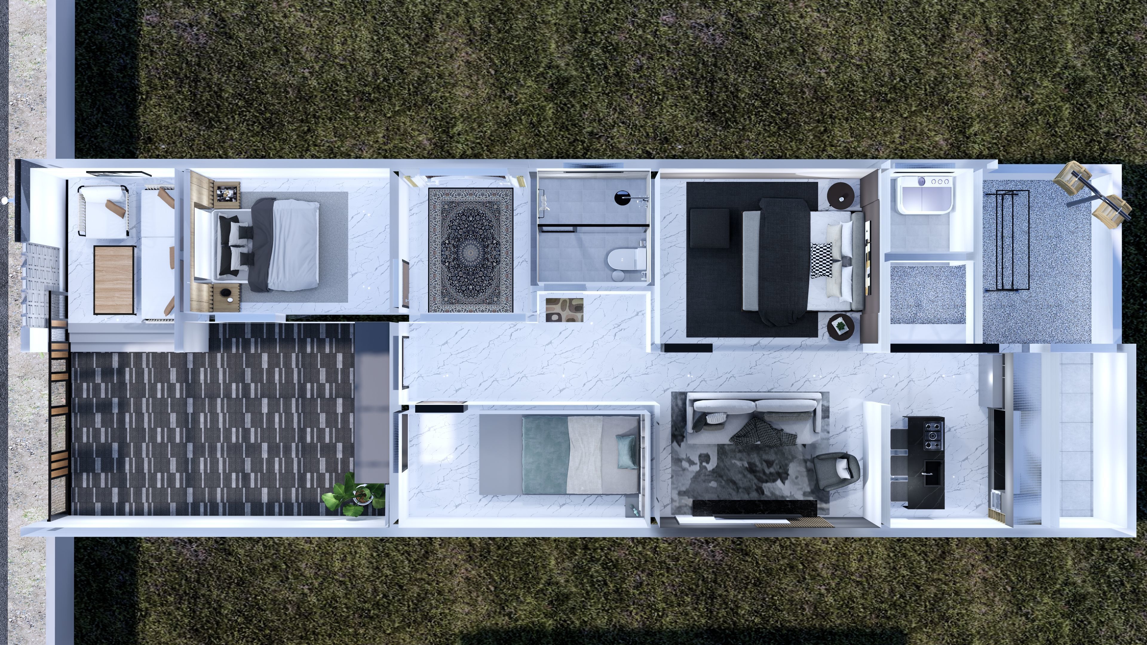 Architecture One Floor Modern House Full Interior Furniture 3D model_42