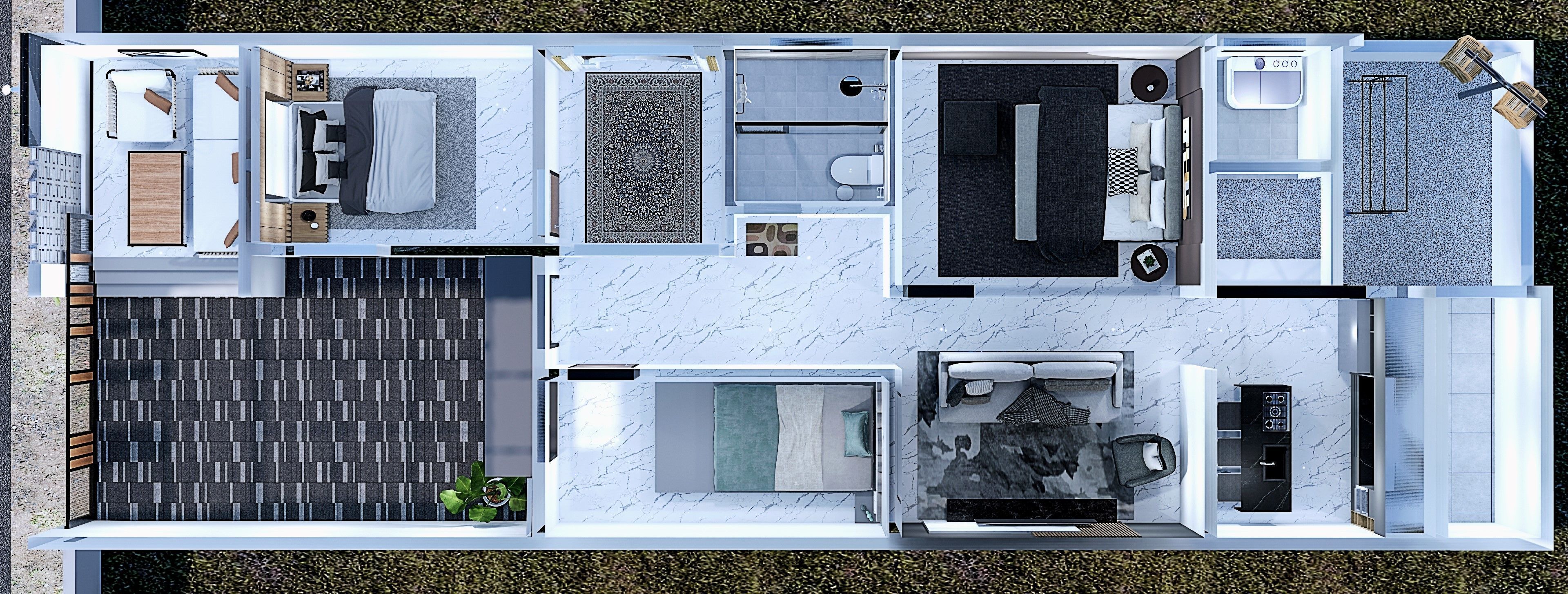 Architecture One Floor Modern House Full Interior Furniture 3D model_39