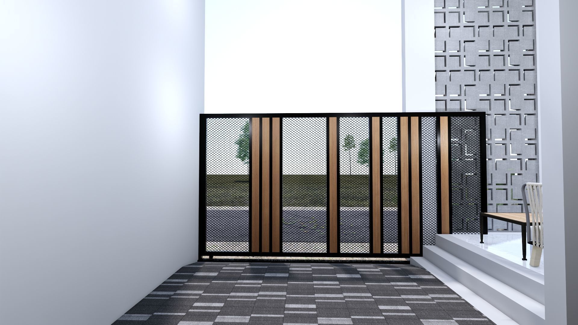 Architecture One Floor Modern House Full Interior Furniture 3D model_24