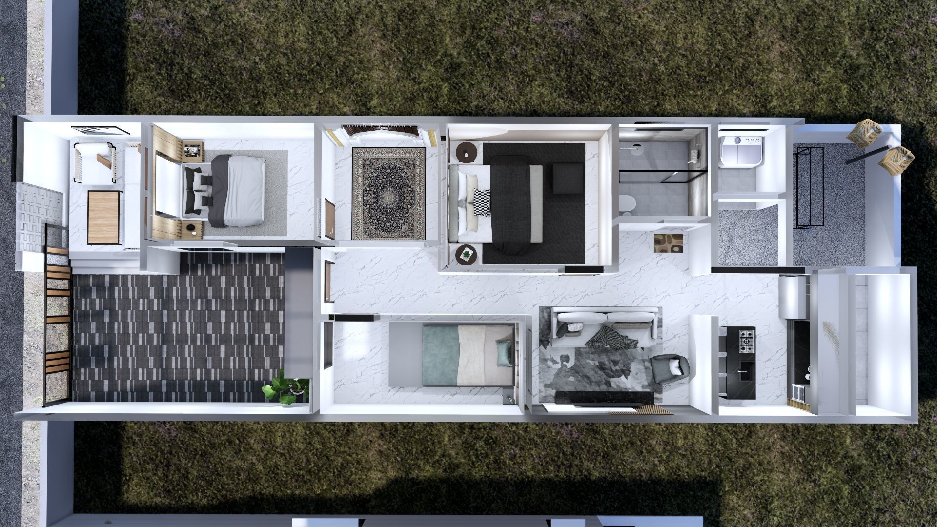 Architecture One Floor Modern House Full Interior Furniture 3D model_29