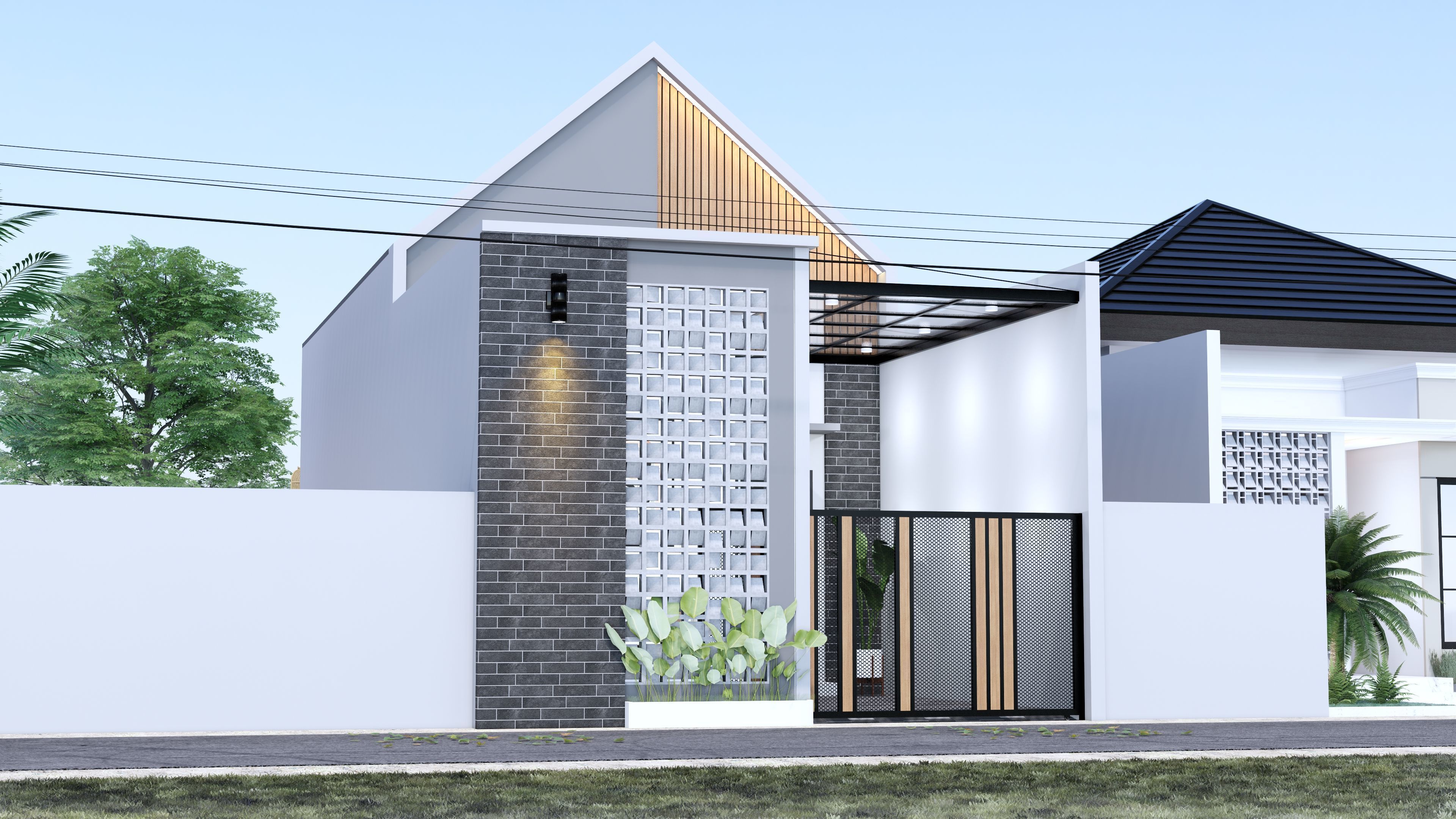 Architecture One Floor Modern House Full Interior Furniture 3D model_1