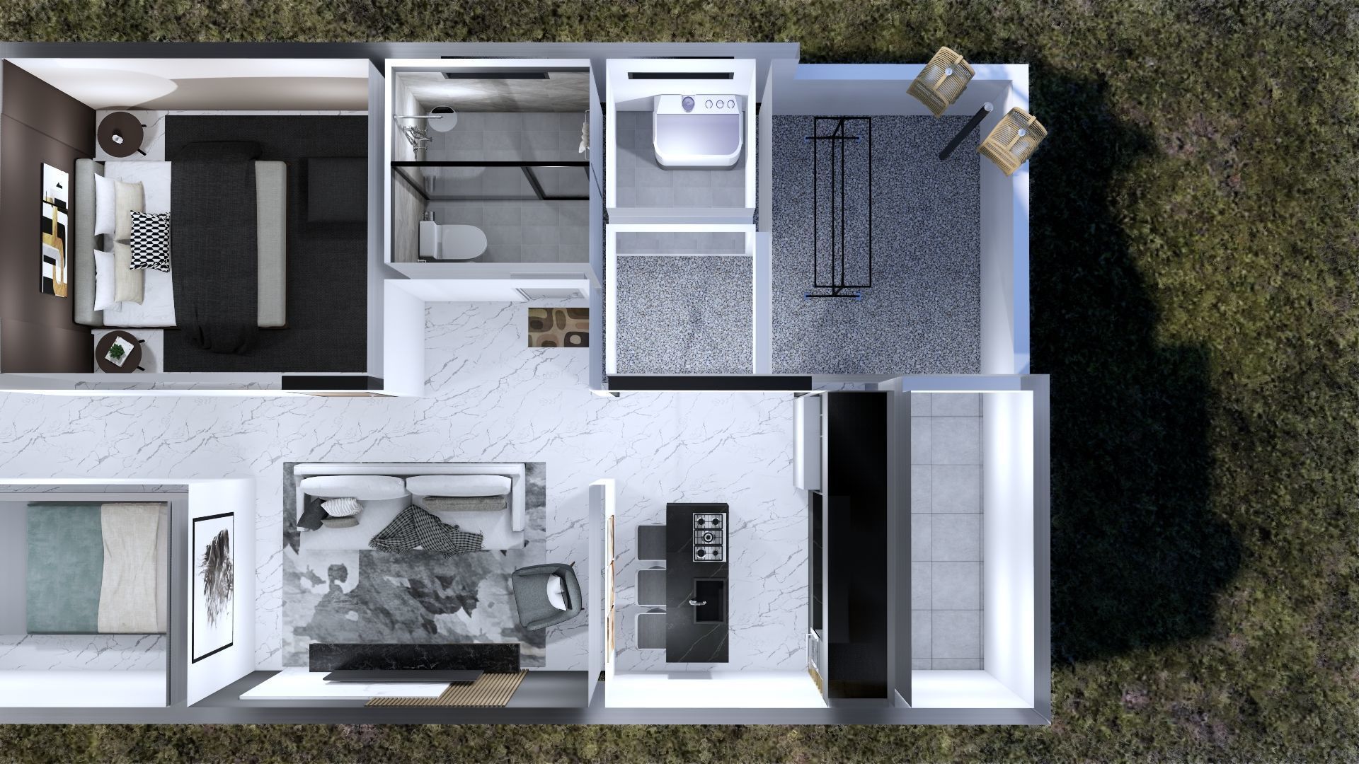 Architecture One Floor Modern House Full Interior Furniture 3D model_25