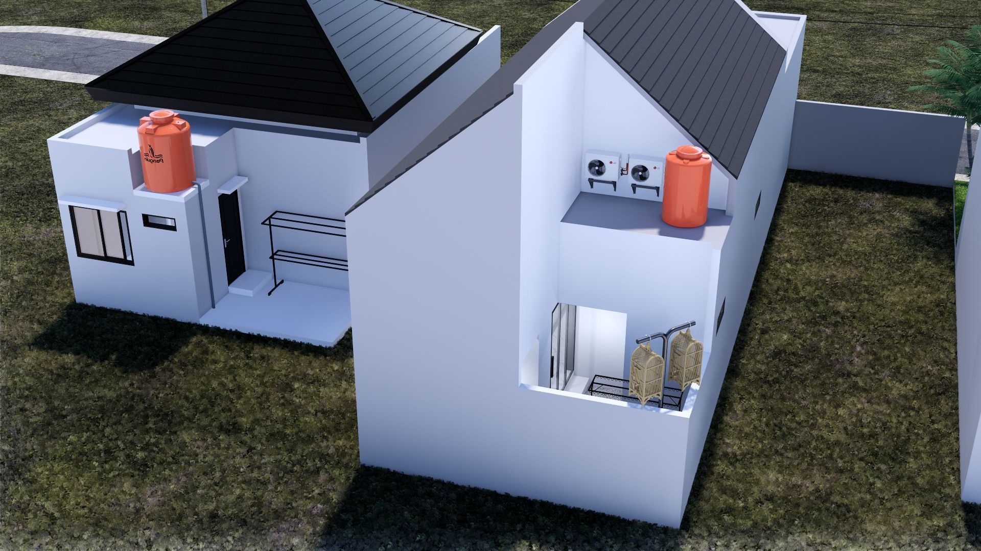 Architecture One Floor Modern House Full Interior Furniture 3D model_38