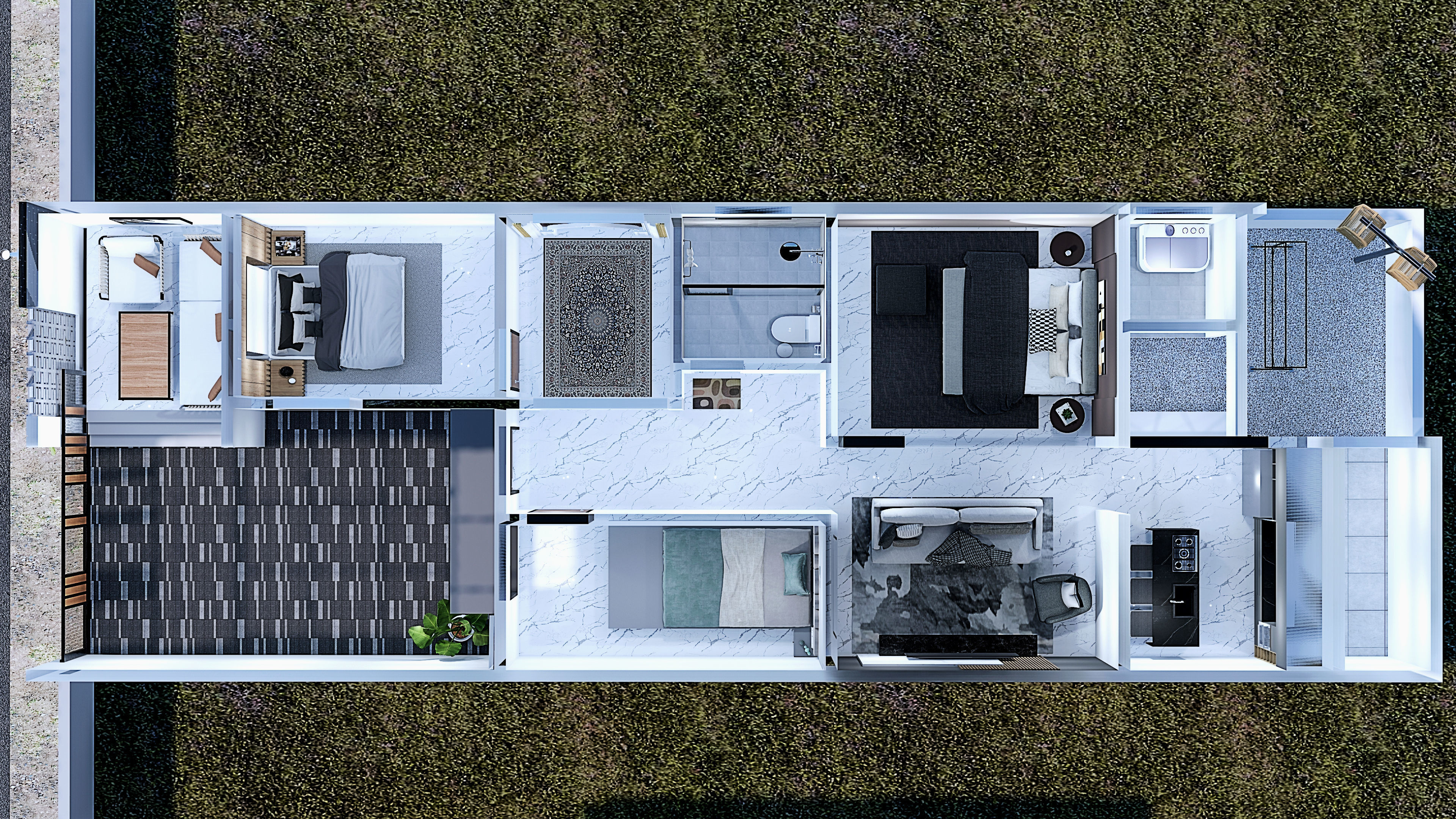 Architecture One Floor Modern House Full Interior Furniture 3D model_43