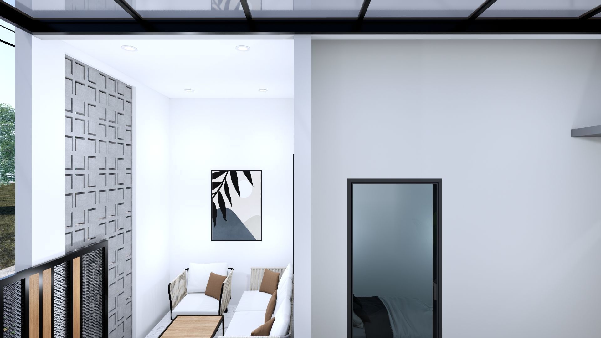 Architecture One Floor Modern House Full Interior Furniture 3D model_9