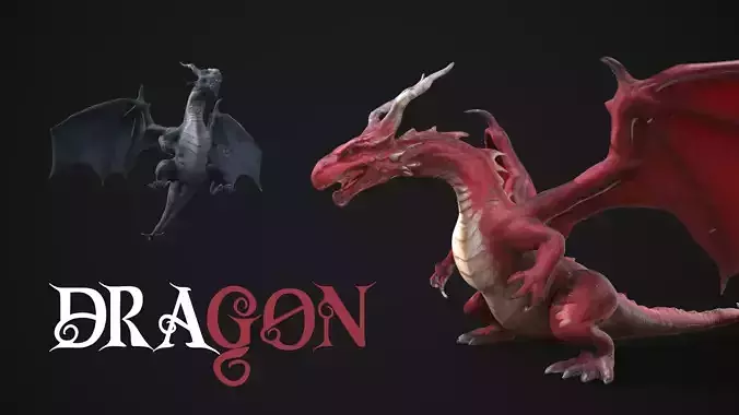 Low Poly Dragon Model - Multiple Texture Variants and Formats