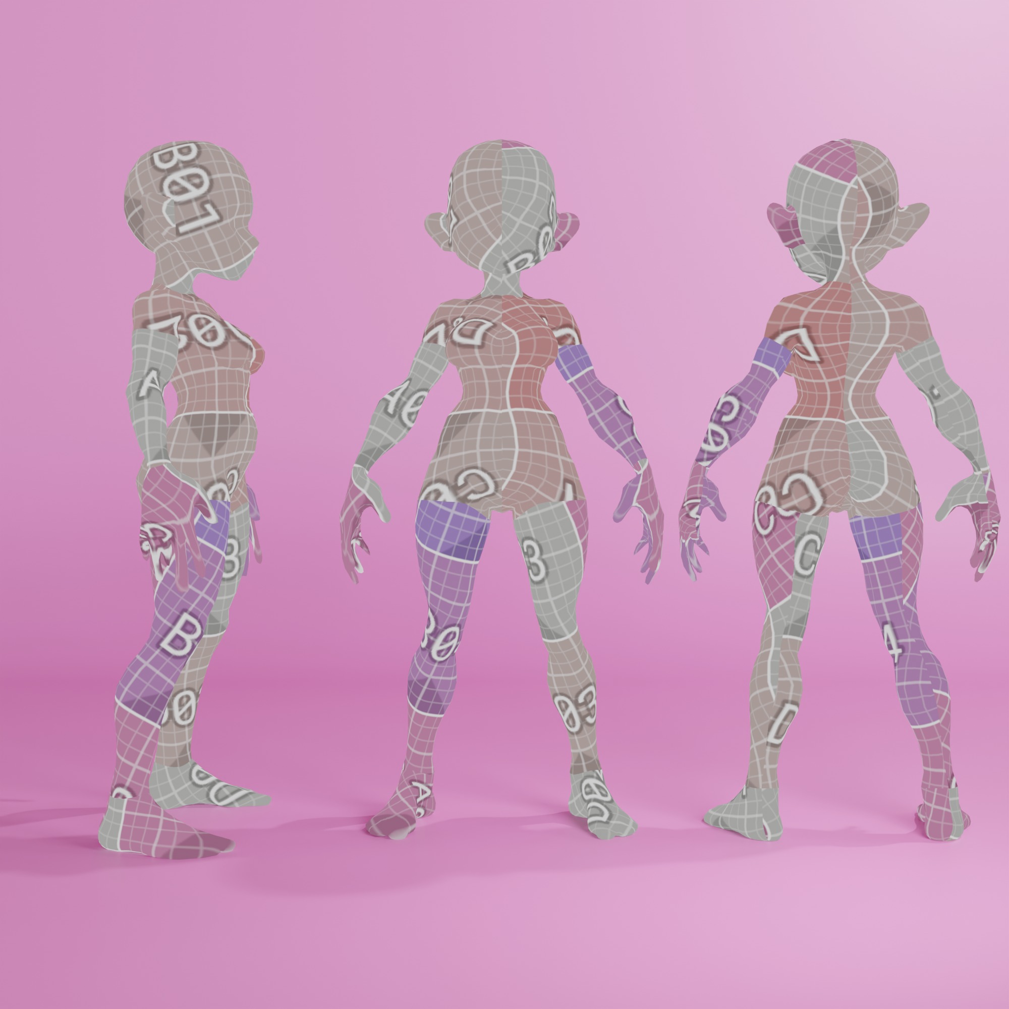 Girl Stylized Basemesh with Topology V2 Low-poly 3D model_4