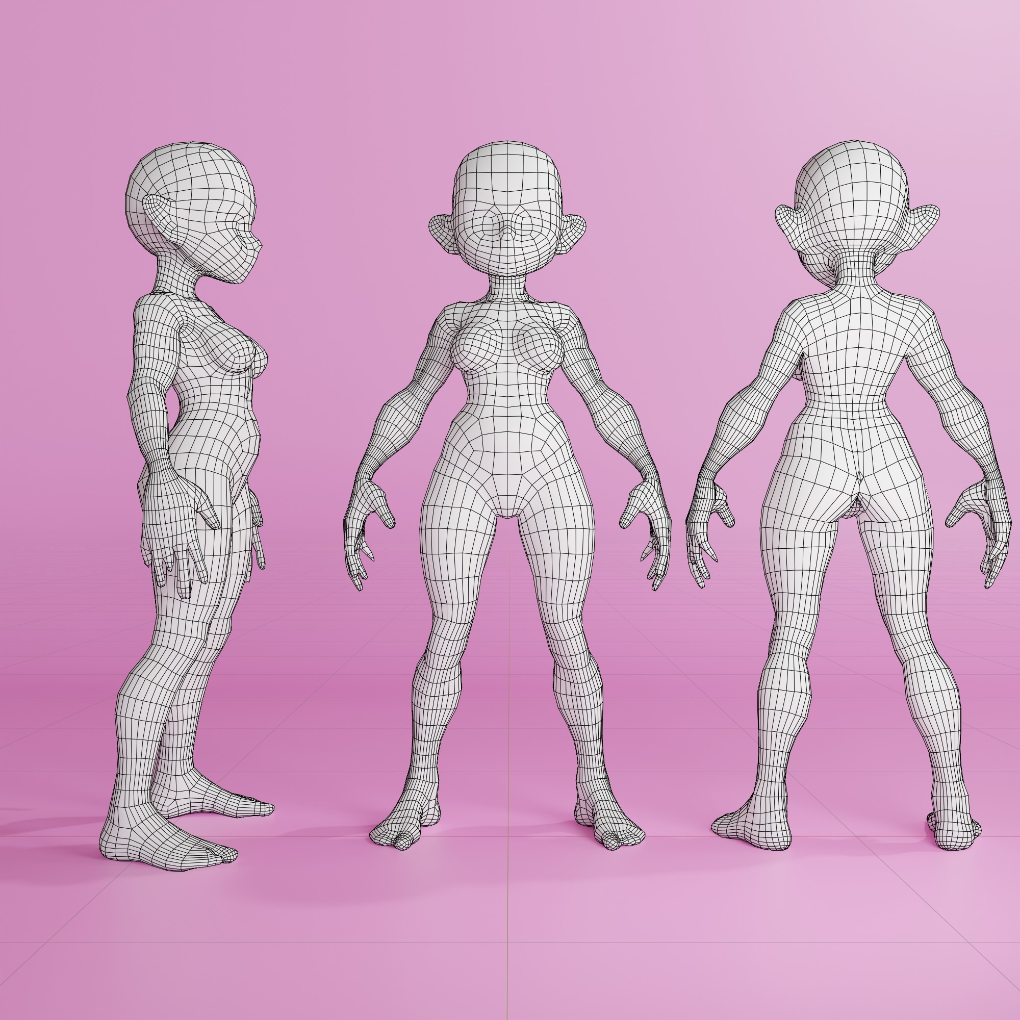 Girl Stylized Basemesh with Topology V2 Low-poly 3D model_3