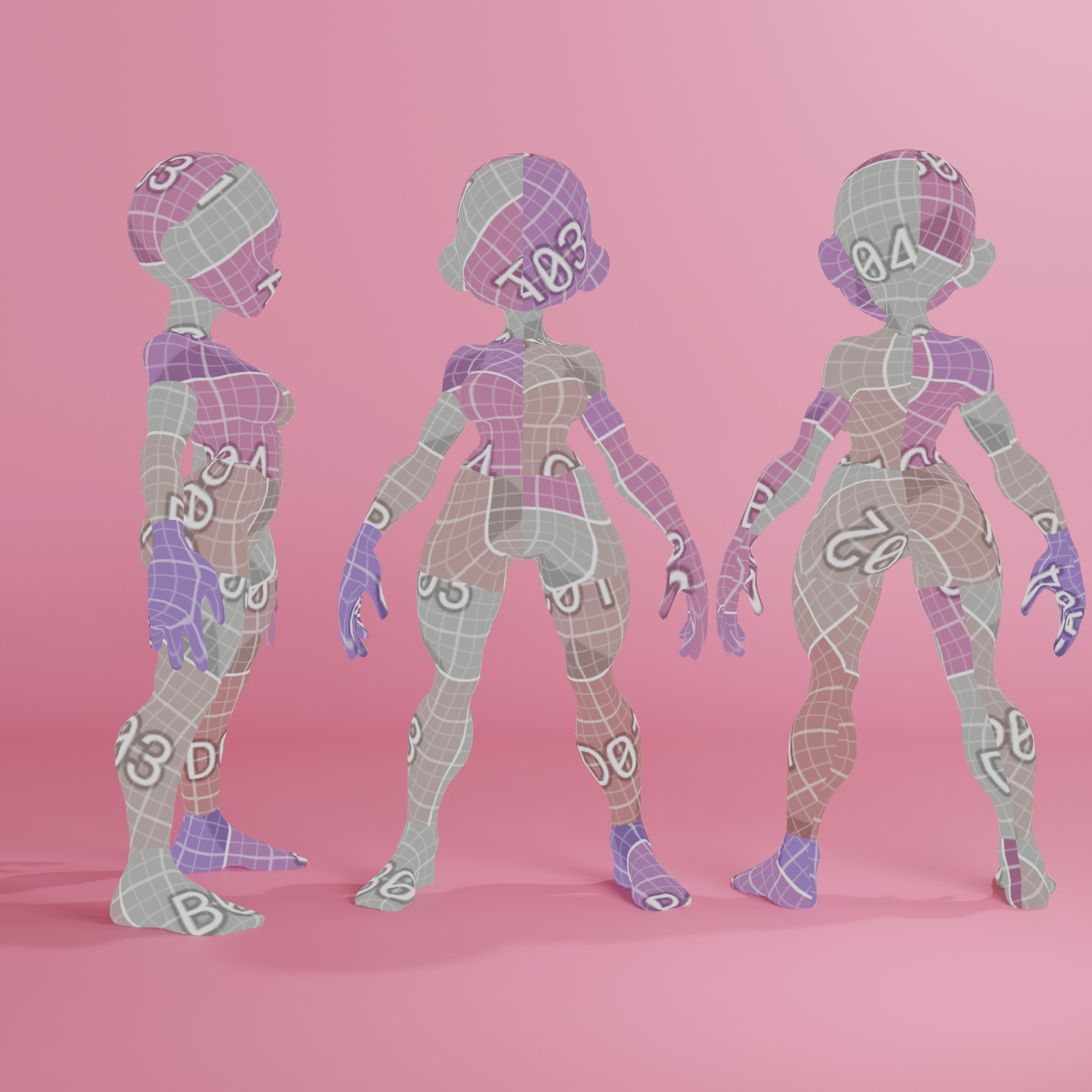 Girl Stylized Basemesh with Topology V3 Low-poly 3D model_2