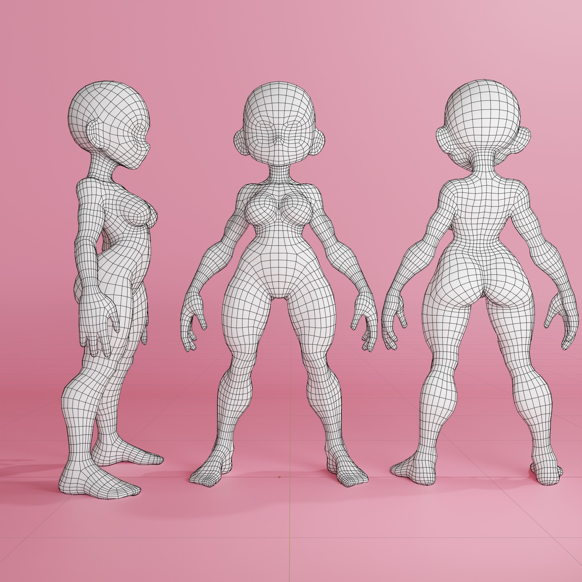 Girl Stylized Basemesh with Topology V3 Low-poly 3D model_1