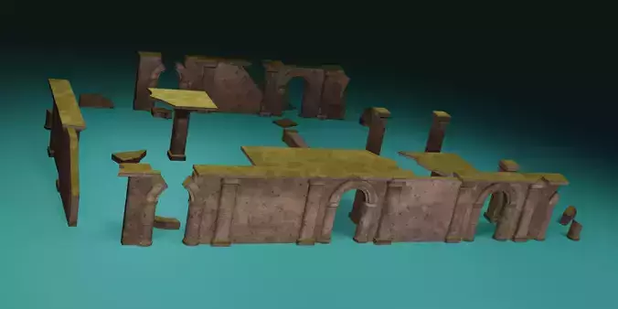 Modular Stylized Ruin Low-poly 3D model