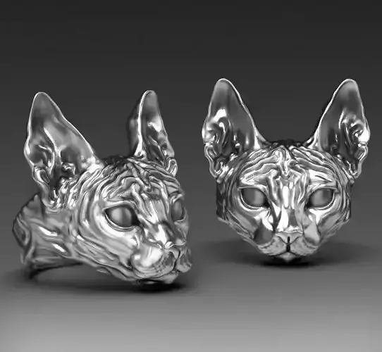 cat head ring printable jewelry 3D print model 3D print model 3D 3D print model