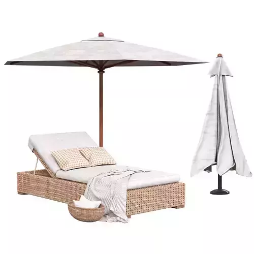 Round outdoor patio umbrella and huntington chaise 